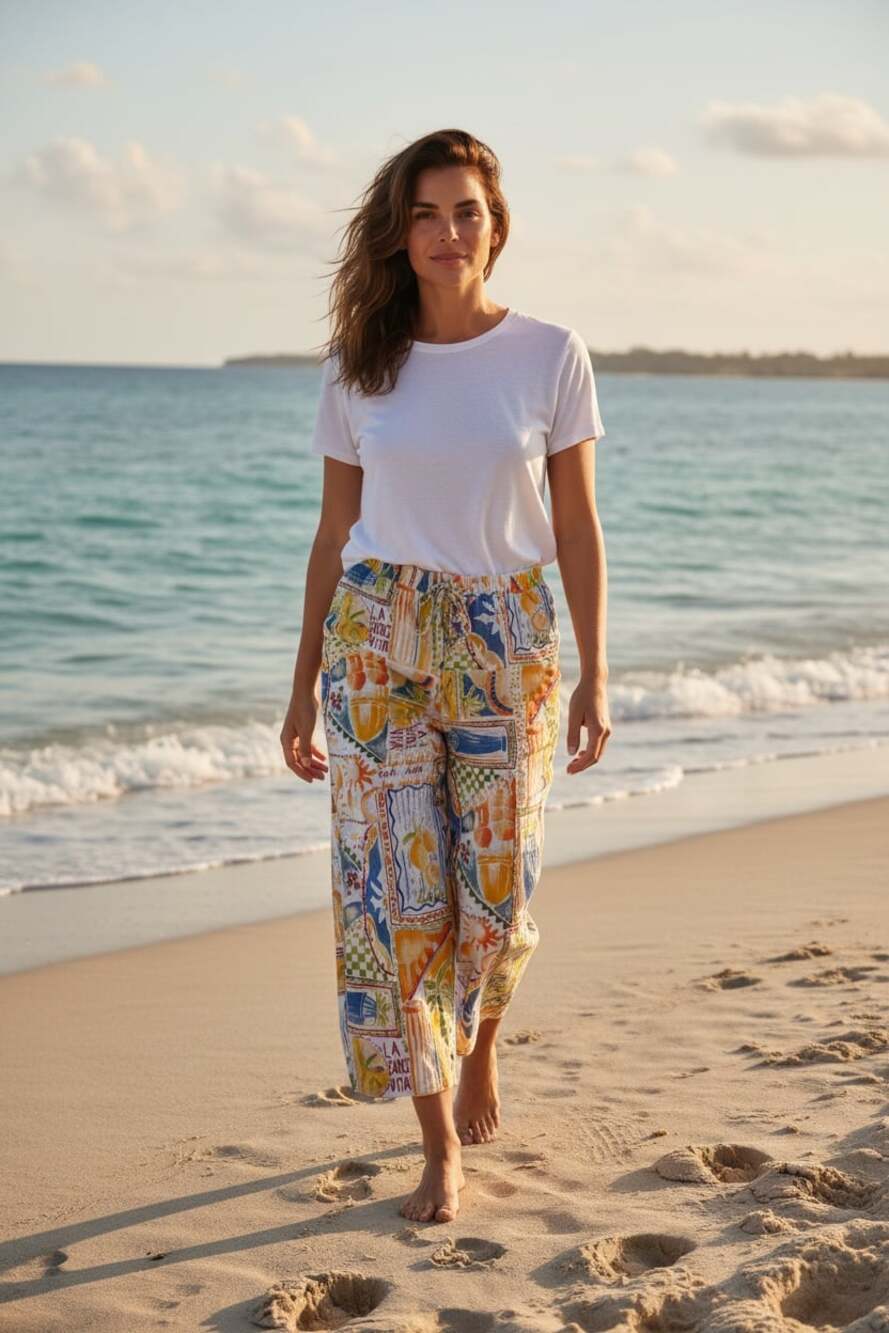 Mlle Gabrielle La Dolce Vita Italian Print Wide Leg Pants Size L